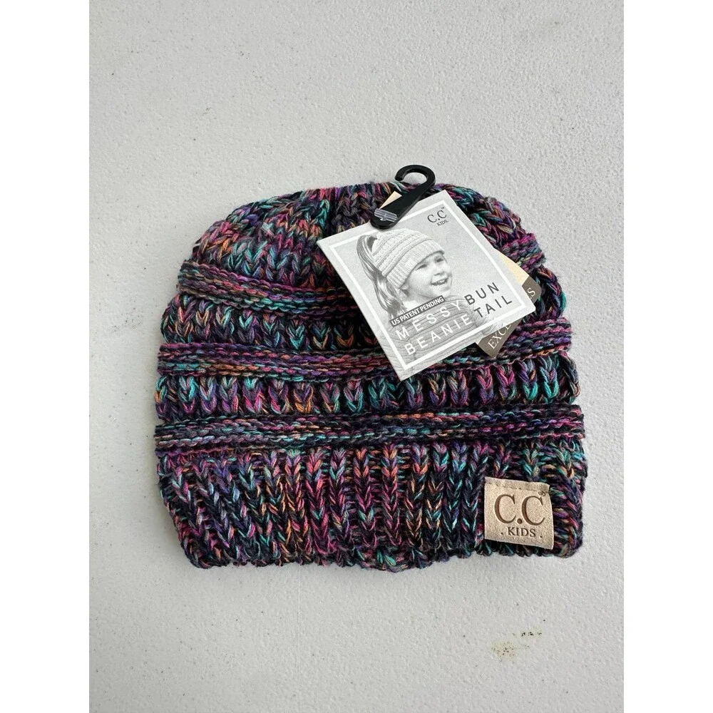 NWT C.C. Kids Toddler-Adult Chunky Crochet Knit Ponytail Messy Bun Beanie Tail